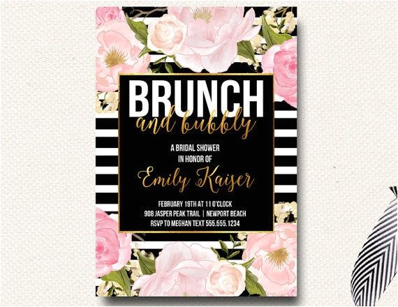 Surprise Birthday Brunch Invitations Brunch and Bubbly Bridal Shower Invitation Black by
