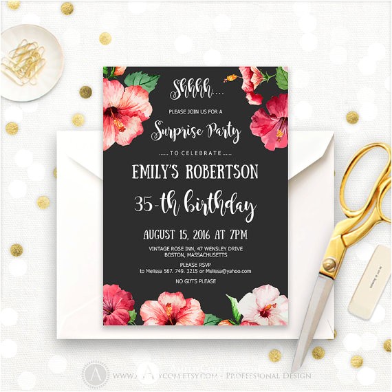 Surprise Birthday Brunch Invitations Surprise Birthday Party Invitations Printable Hibiscus