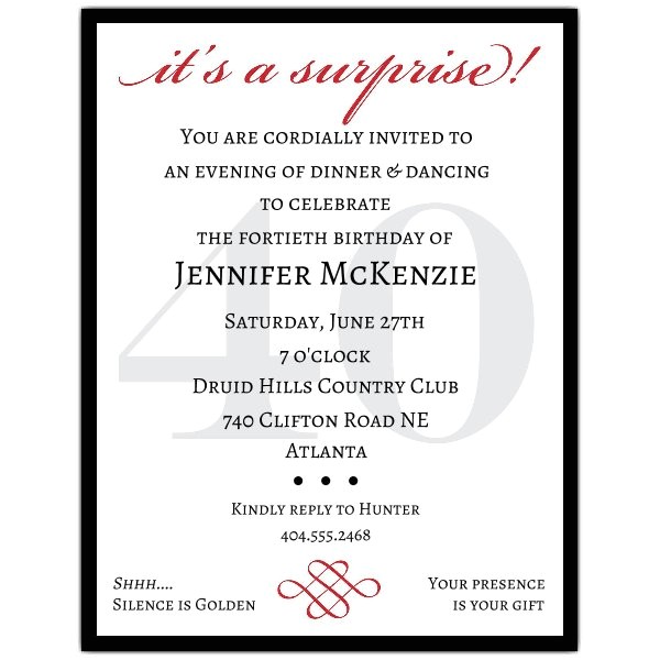 Surprise Birthday Party Invitation Wording Classic 40th Birthday Surprise Party Invitations
