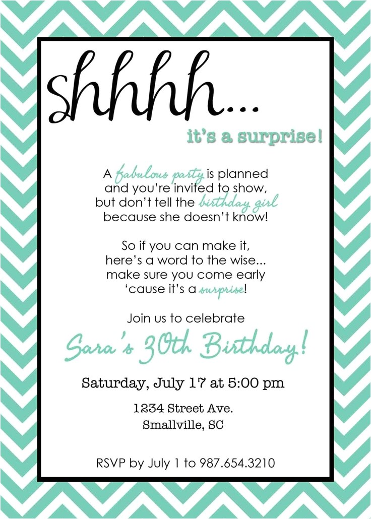 Surprise Birthday Party Invitation Wording Printable Chevron Surprise Party Invitation