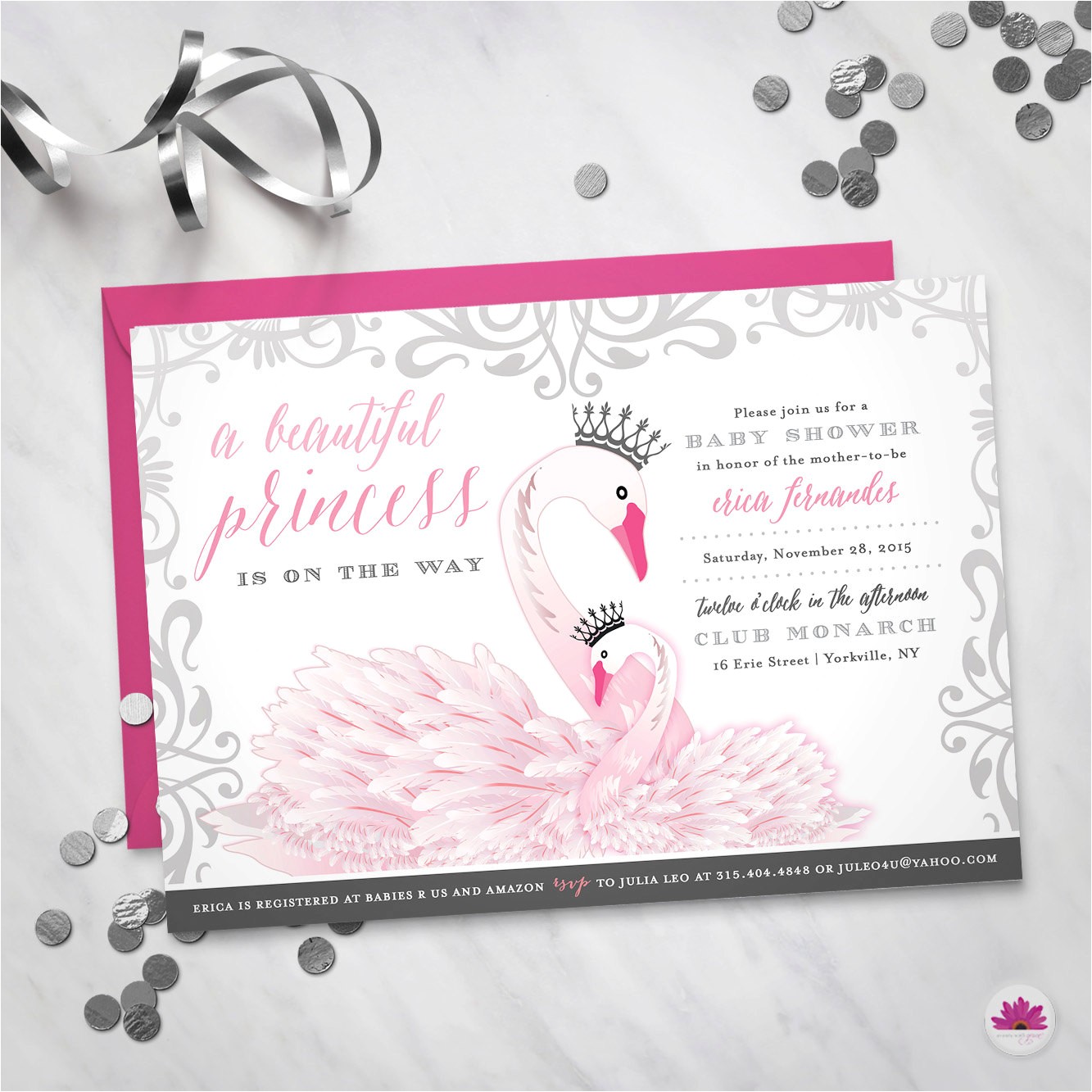 Swan Baby Shower Invitations Baby Shower Invitation Princess Swan theme Digital File