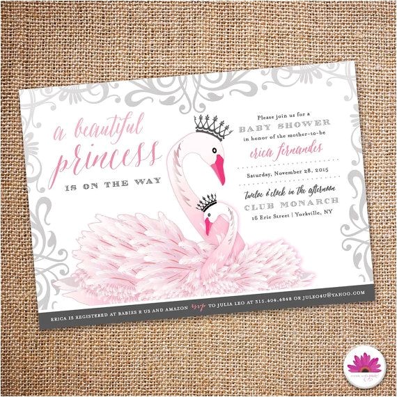 Swan Baby Shower Invitations Baby Shower Invitation – Princess Swan theme Digital File