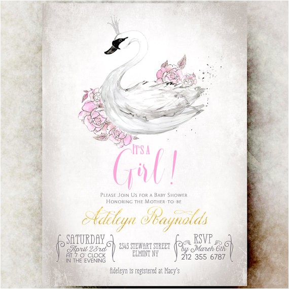 Swan Baby Shower Invitations Swan Baby Shower Invitation Girl Baby Girl Shower
