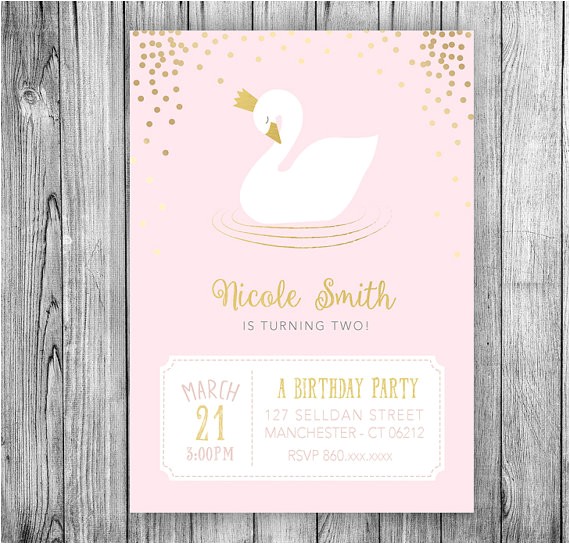 Swan Princess Baby Shower Invitations Swan Invitation Swan Princess Birthday Party Invitation Crown