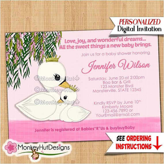 Swan Princess Baby Shower Invitations Swan Princess Baby Shower Invitations Pink Swans Girl Girls