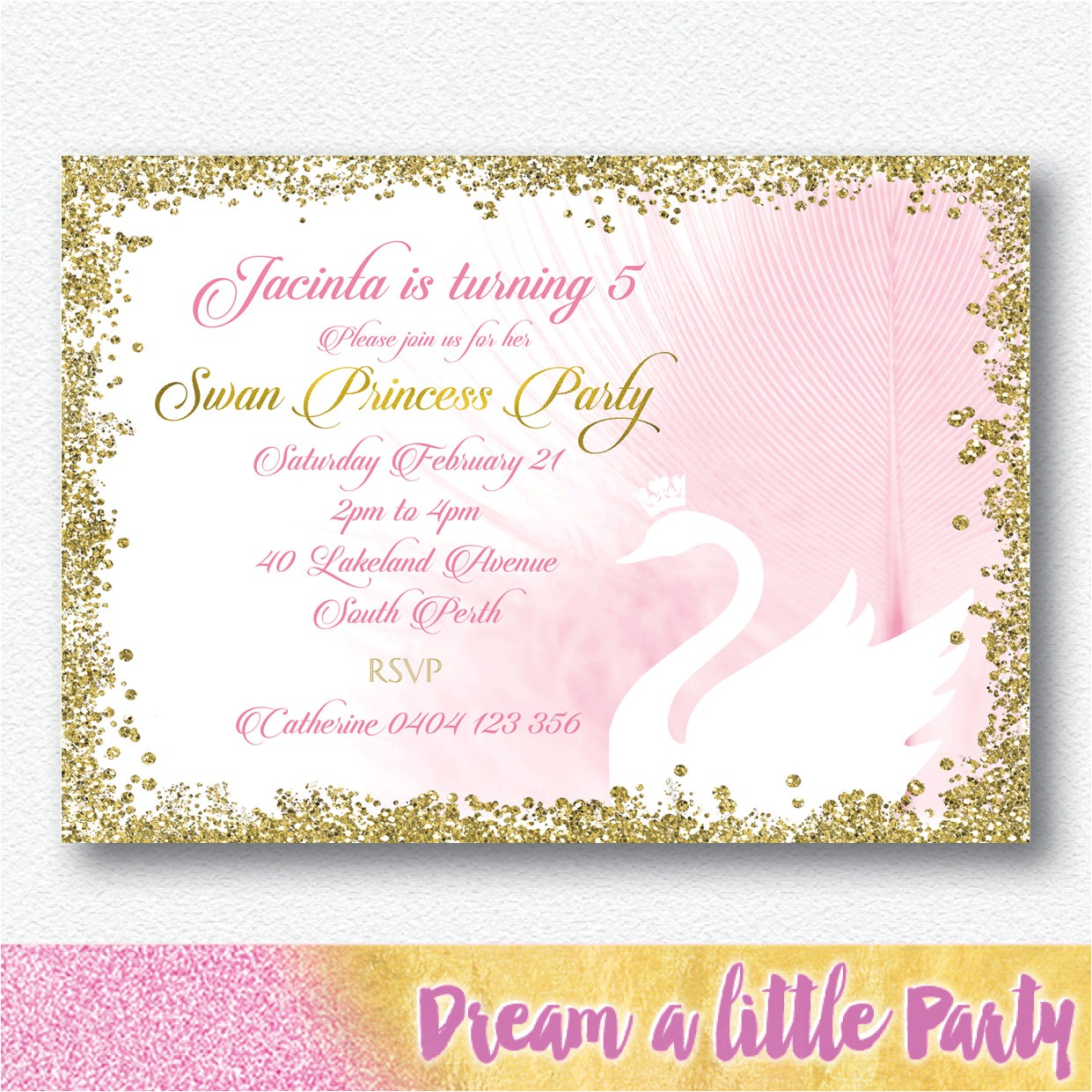 Swan Princess Baby Shower Invitations Swan Princess Party Invitation Personalised Digital File