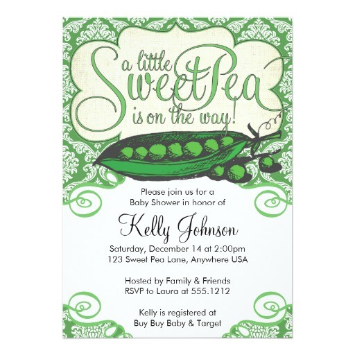 Sweet Pea Baby Shower Invitations Sweet Pea Baby Shower Invitation 5" X 7" Invitation Card