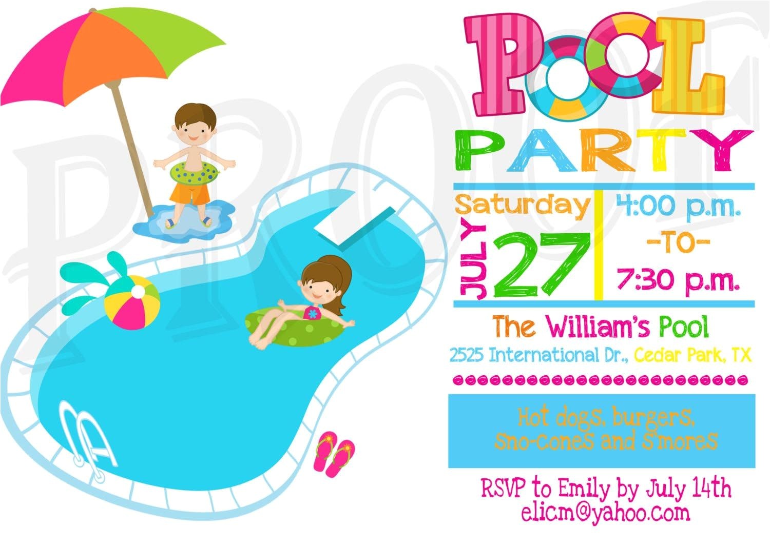 Swimming Pool Party Invitation Ideas Kids Pool Party Invitation Pool Party Pinterest