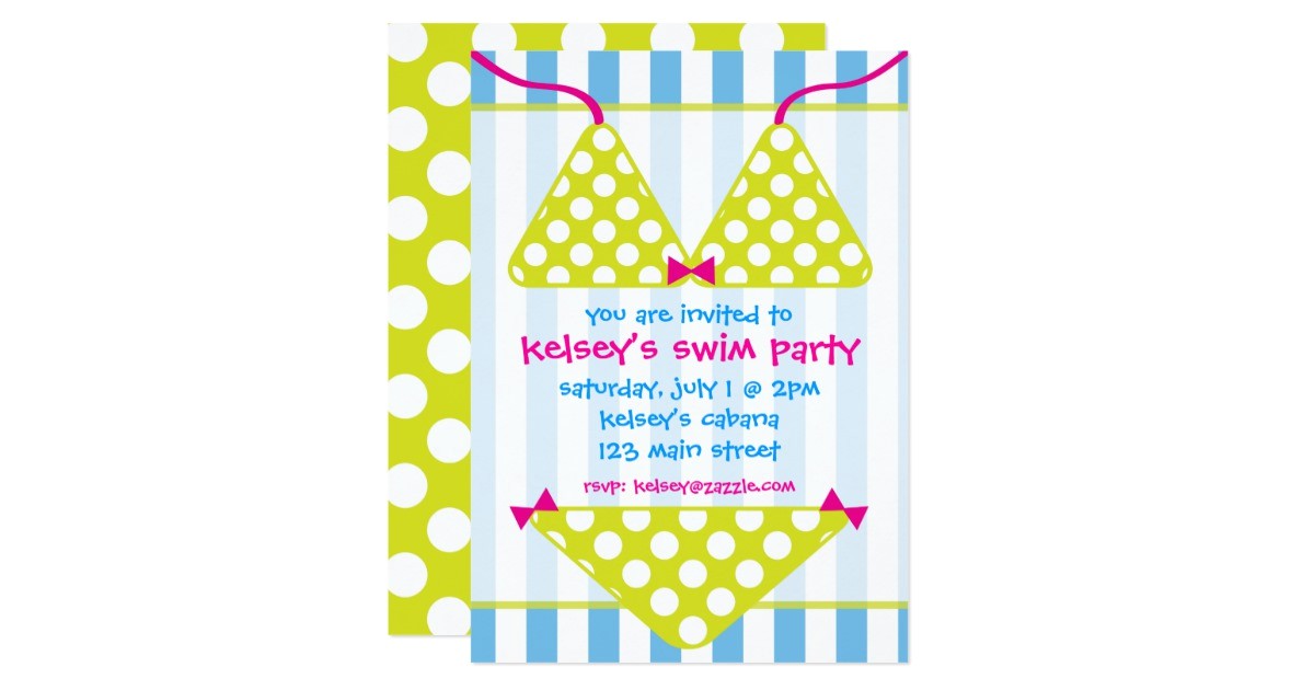 Swimsuit Party Invitations Bikini Swimsuit Swim Pool Party Invitations