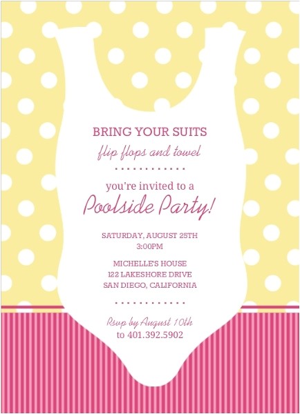 Swimsuit Party Invitations Yellow and Pink Swimsuit Silhouette Pool Party Invitation