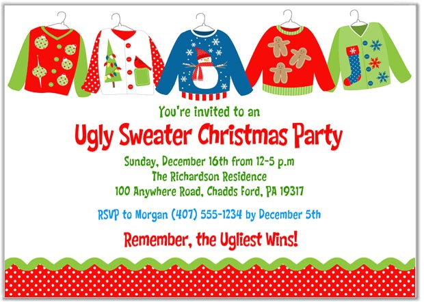 Tacky Christmas Sweater Party Invitation Wording Christmas Party Invitations Ugly Sweater