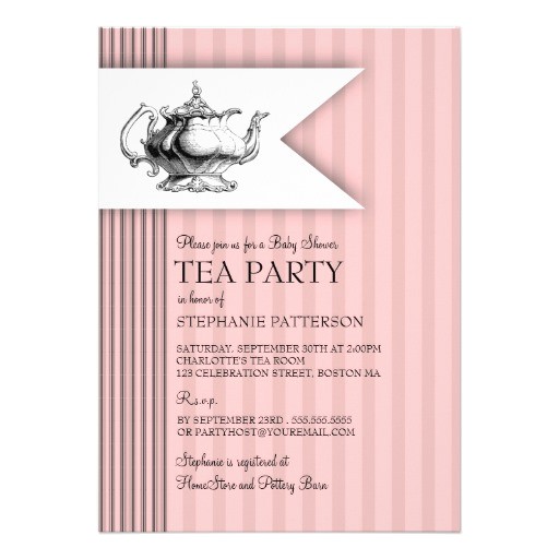 Tea Party Baby Shower Invites Elegant Tea Ticking Stripe Baby Shower Tea Party 5×7 Paper