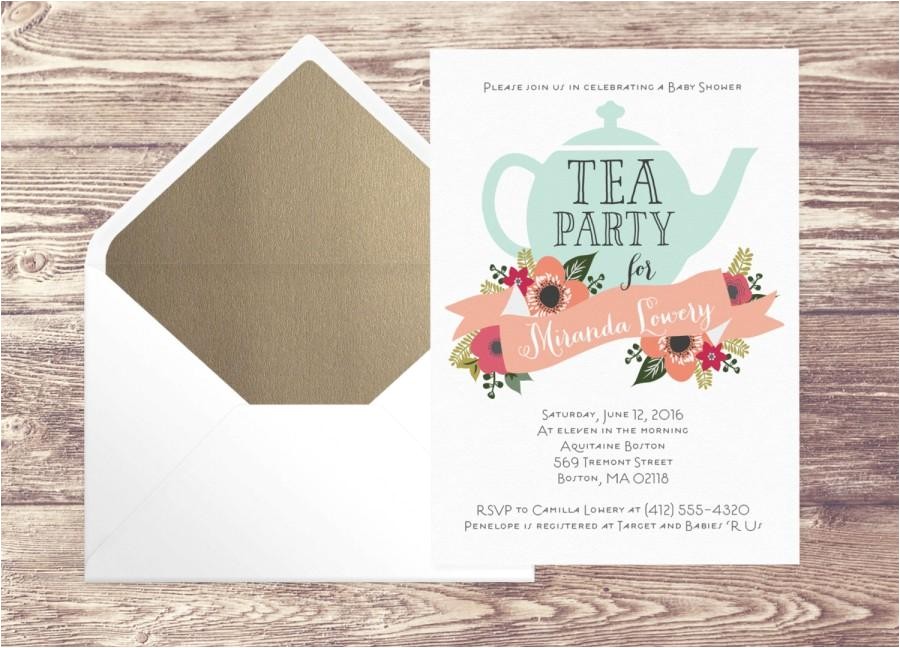 Tea Party Baby Shower Invites Printed Baby Shower Tea Party Invitation with Gold