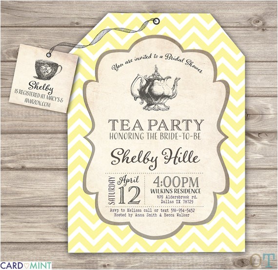 Tea themed Bridal Shower Invitations Bridal Tea Party Bridal Shower Invitations Yellow theme Party