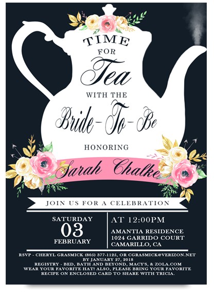 Tea themed Bridal Shower Invitations Tea Party Bridal Shower Invitation