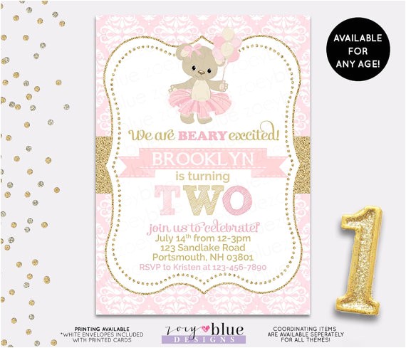 Teddy Bear First Birthday Invitations Bear Birthday Invitation Teddy Bear Ballerina 1st First