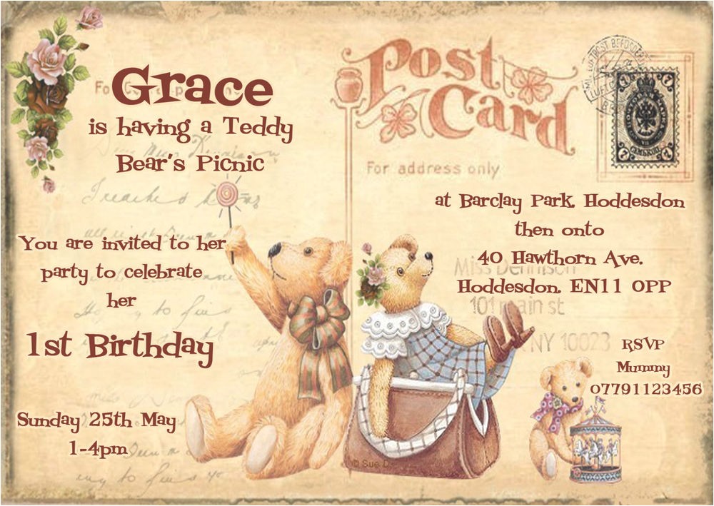 Teddy Bear First Birthday Invitations Personalised Childrens 1st Birthday Teddy Bears Picnic Teddy Bear First Birthday Invitations Personalised Childrens 1st Birthday Teddy Bears Picnic