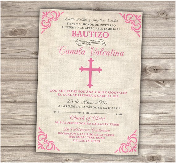 Templates for Baptism Invitations In Spanish Spanish Printable Baptism Christening Invitations Burlap