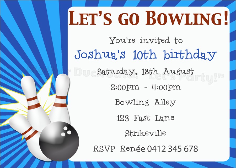 Ten Pin Bowling Party Invitations Mother Duck Said "lets Party " Ten Pin Bowling Party