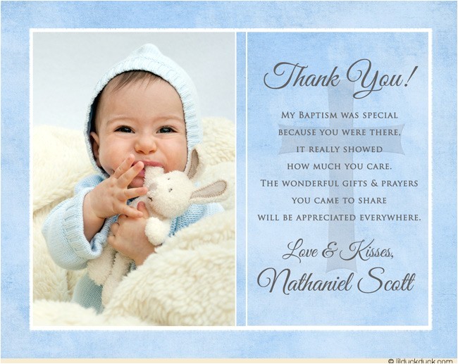 Thank You Message for Baptism Invitation Blue Single Christening Thank You Baby Boy