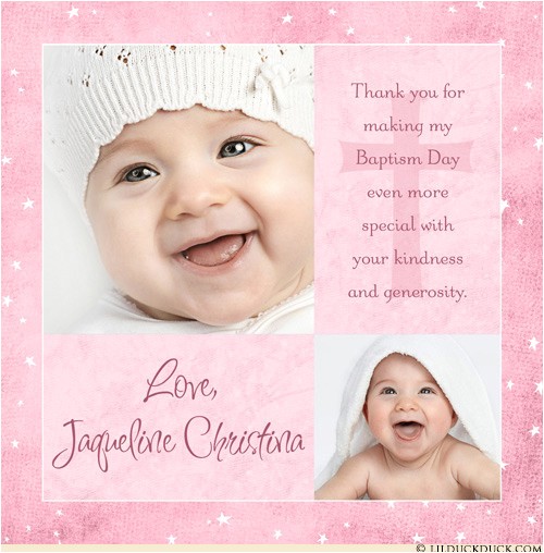 Thank You Message for Baptism Invitation Modern Girl Baptism Thank You Card Two Pink Baby