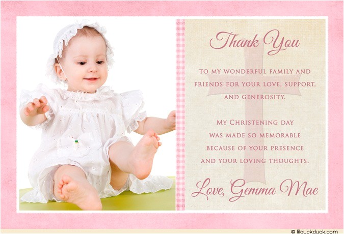Thank You Message for Baptism Invitation Single Christening Thank You Card Pink & Brown