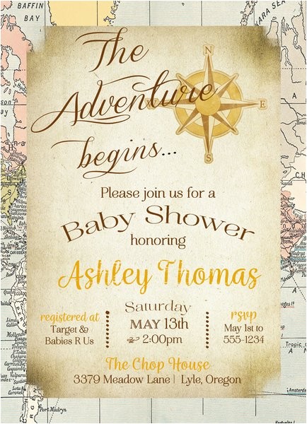 The Adventure Begins Baby Shower Invitations the Adventure Begins Baby Shower Invitation