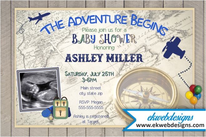 The Adventure Begins Baby Shower Invitations the Adventure Begins Baby Shower Invitation with sonogram