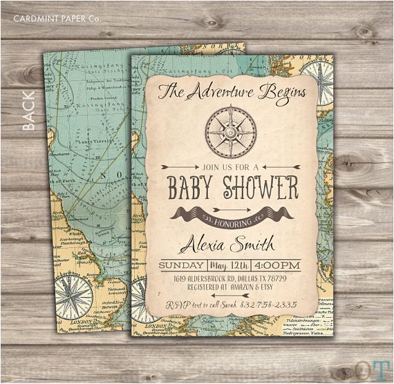 The Adventure Begins Baby Shower Invitations the Adventure Begins Baby Shower Invitations Map Pass theme