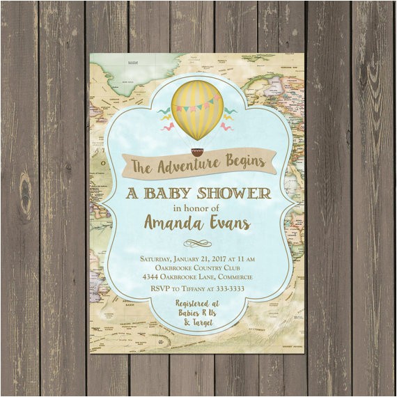 The Adventure Begins Baby Shower Invitations World Adventure Baby Shower Invitation Hot Air Balloon