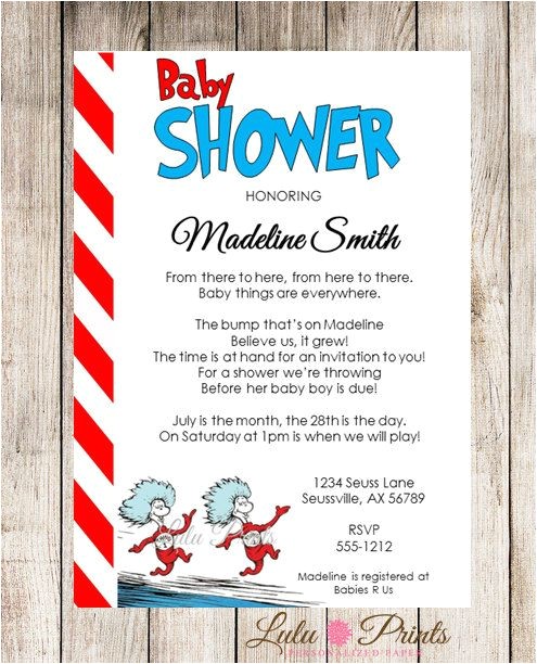 Thing 1 and Thing 2 Baby Shower Invitation Template Dr Seuss Thing 1 and Thing 2 Baby Shower Invitations I