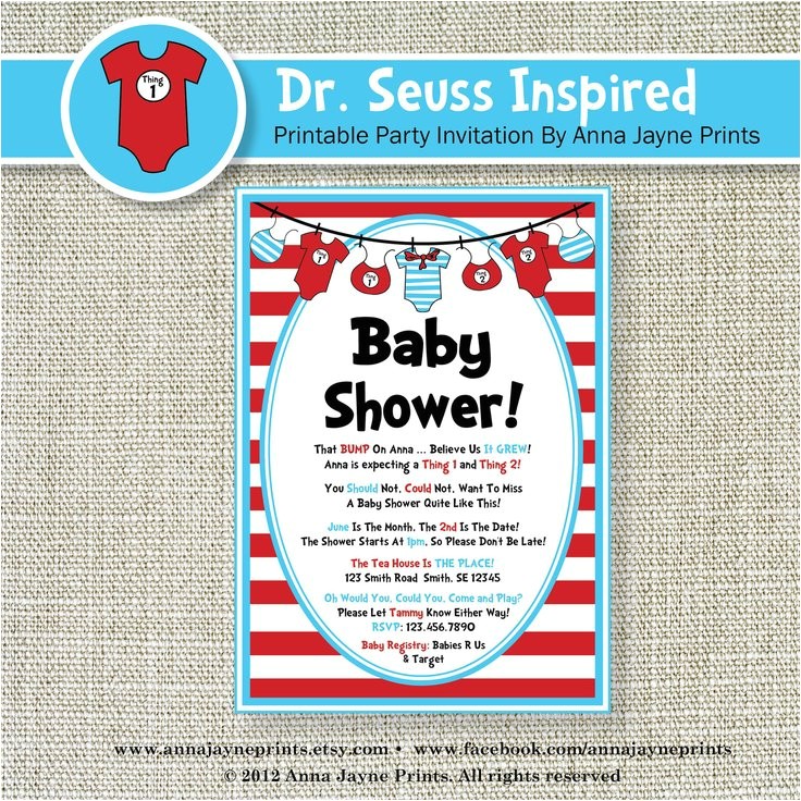 Thing 1 and Thing 2 Baby Shower Invitation Template Thing 1 and Thing 2 Baby Shower Invitations Party Xyz