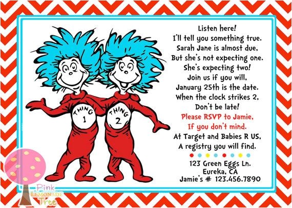 Thing 1 and Thing 2 Baby Shower Invitation Template Thing 1 Thing 2 Baby Shower Invite for Twins by