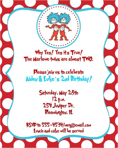 Thing One and Thing Two Baby Shower Invitations Items Similar to Dr Seuss Thing 1 Thing 2 Birthday Party