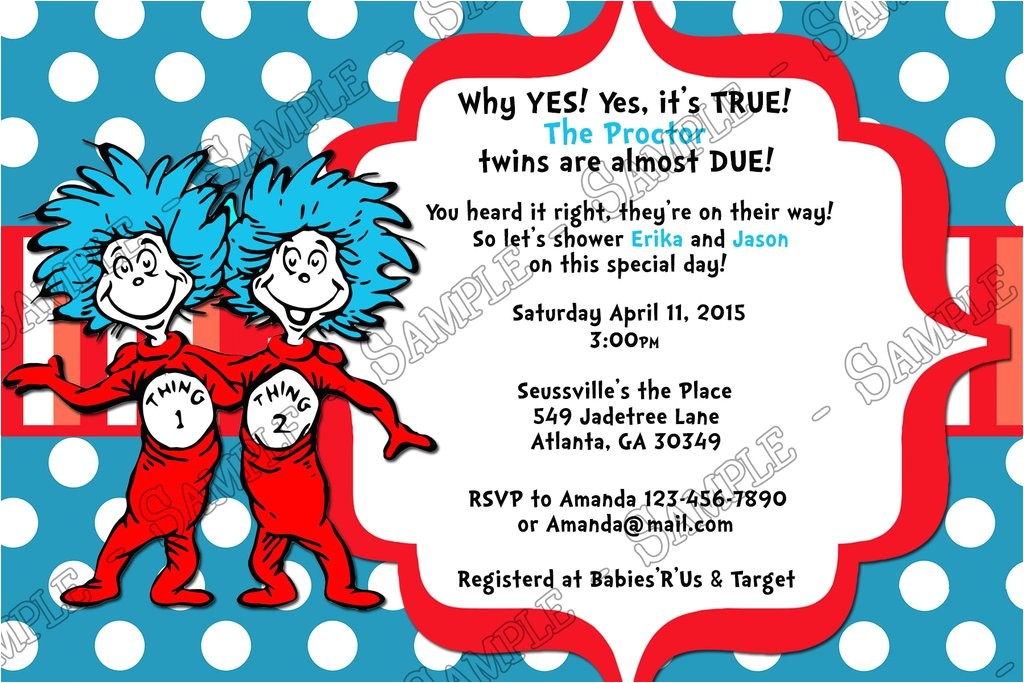 Thing One and Thing Two Baby Shower Invitations Novel Concept Designs Dr Seuss Thing 1 and Thing 2