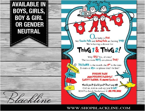 Thing One and Thing Two Baby Shower Invitations Printable Dr Seuss Baby Shower Invitations for E Baby