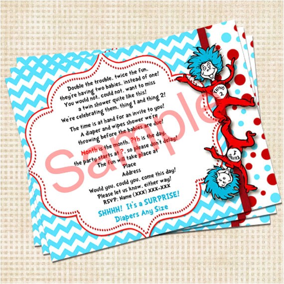Thing One Thing Two Baby Shower Invitations Dr Seuss Thing 1 Thing 2 Baby Shower Invitation