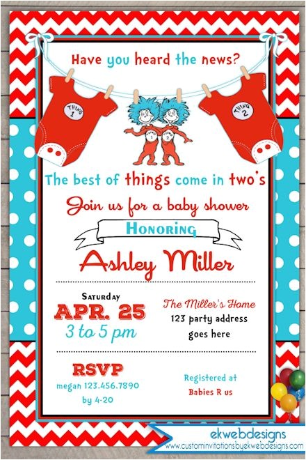 Thing One Thing Two Baby Shower Invitations Thing E Thing Two Baby Shower Invitation Twins Baby