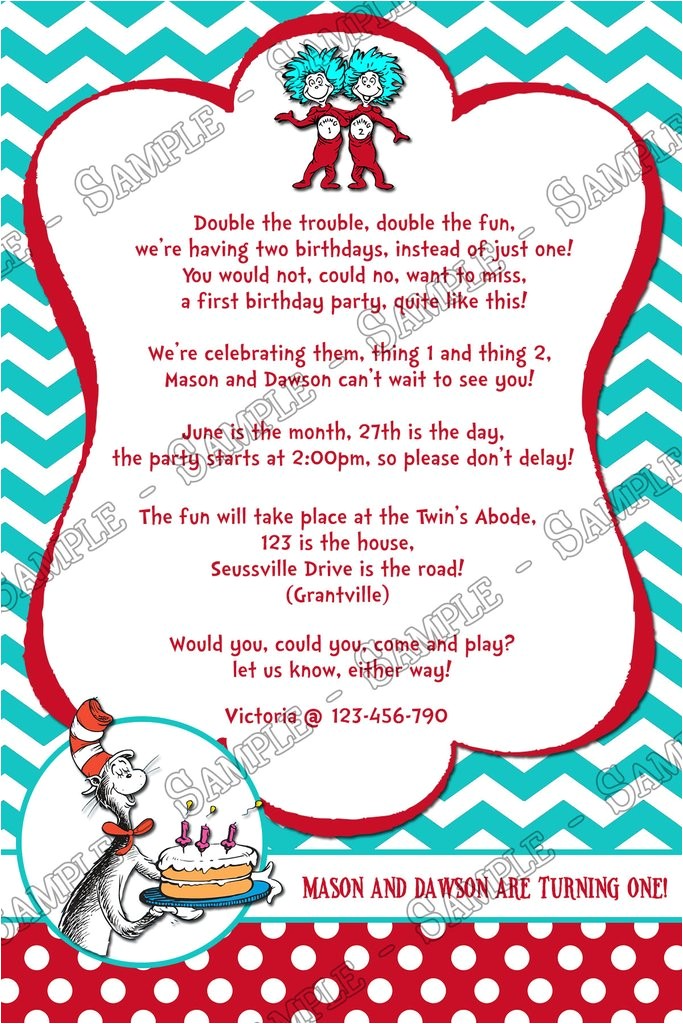 Thing One Thing Two Birthday Invitations Novel Concept Designs Cat In the Hat Thing 1 and Thing