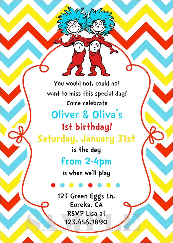 Thing One Thing Two Birthday Invitations Thing 1 and Thing 2 Birthday Invitation Dr by Purplepoppylove