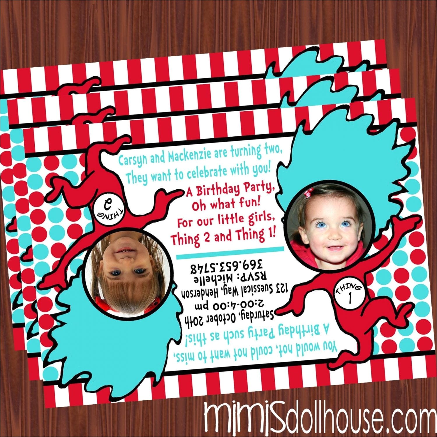 Thing One Thing Two Birthday Invitations Thing 1 and Thing 2 Invitation Mimi 39 S Dollhouse
