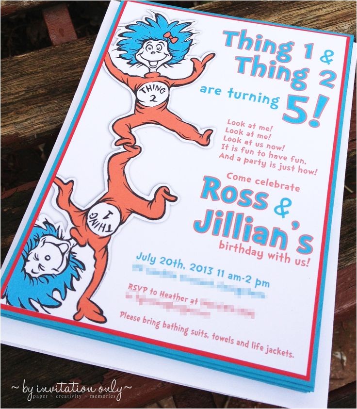 Thing One Thing Two Birthday Invitations Thing 1 Thing 2 Birthday Invitations Birthday themes