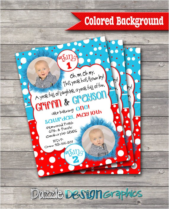 Thing One Thing Two Birthday Invitations Twin Thing 1 and Thing 2 Birthday