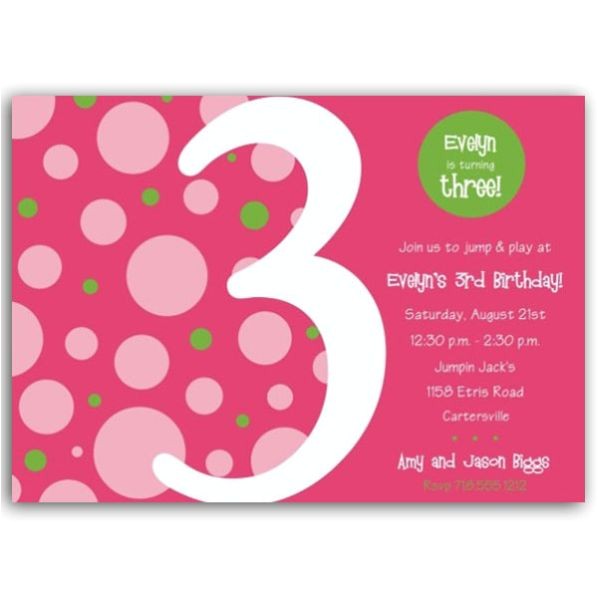 Third Birthday Invitation Quotes Birthday Bubbles Pink Green Third Party Invitations