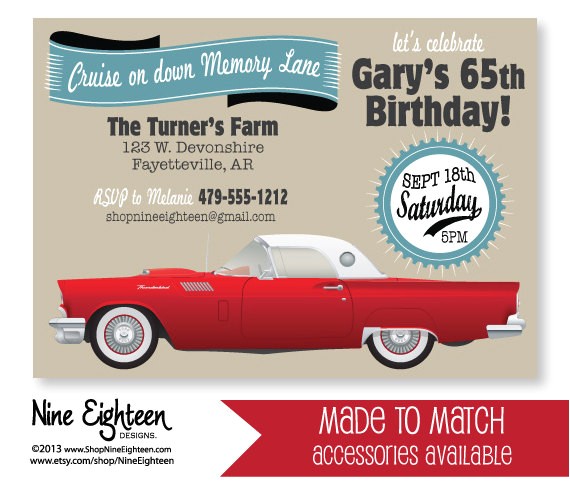 Thunderbirds Party Invites Classic Car Birthday Party Invitation Red 57 by Nineeighteen