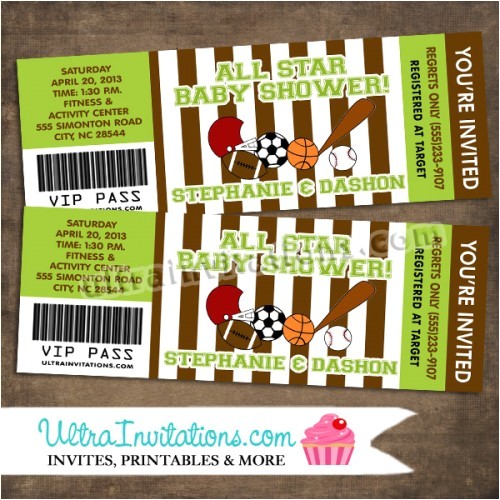 Ticket Invitations for Baby Shower Sports Baby Shower Ticket Invitation All Star Sports Pass