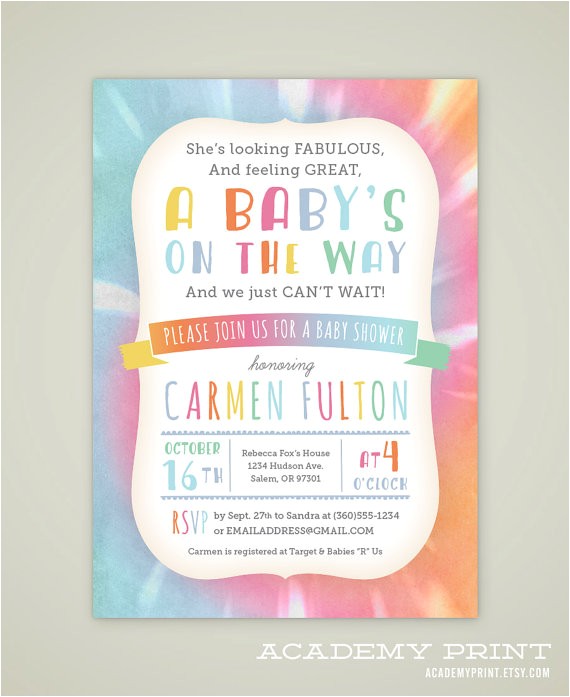 Tie Dye Baby Shower Invitations Printable Tie Dye Baby Shower Invitation Gender Neutral