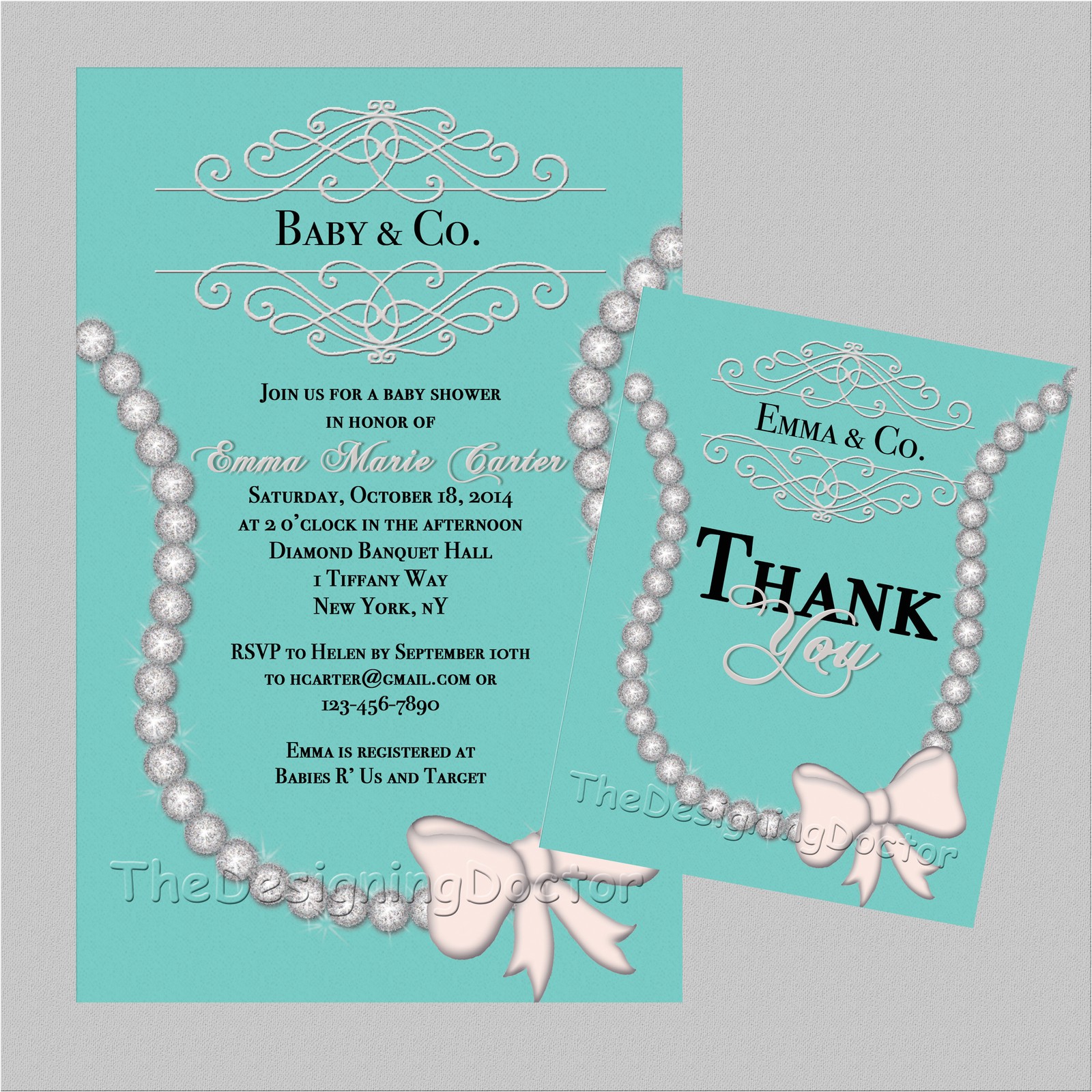 Tiffany and Co Baby Shower Invitations Diamond Necklace Baby and Co Baby Shower Invitaton & Thank