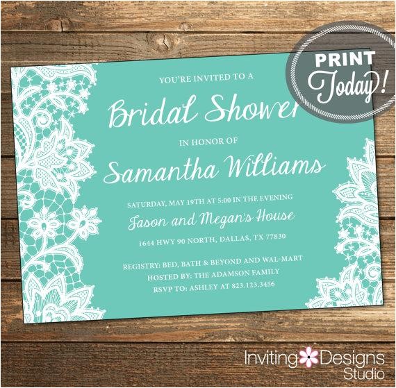 Tiffany Blue Wedding Bridal Shower Invitations Lace Bridal Shower Invitation Wedding Shower Invitation