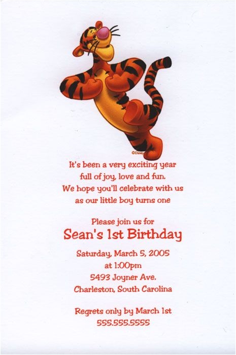 Tigger 1st Birthday Invitations D823 0273 Bd Tigger Party Birthday Invitation